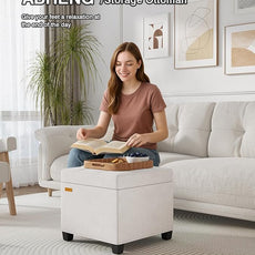 17.7 inches Chenille turfed Ottomans Cube with Storage, Metal-Framed Square Storage Ottoman Foot Rest Stool Holds 770 LB for Dorm Living Room Bedroom White UASND641W