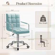 Furmax Mid-Back Office Task Chair Ribbed PU Leather Executive Chair Modern Adjustable Home Desk Retro Comfortable Work Chair 360 Degree Swivel with Arms (Light Blue)