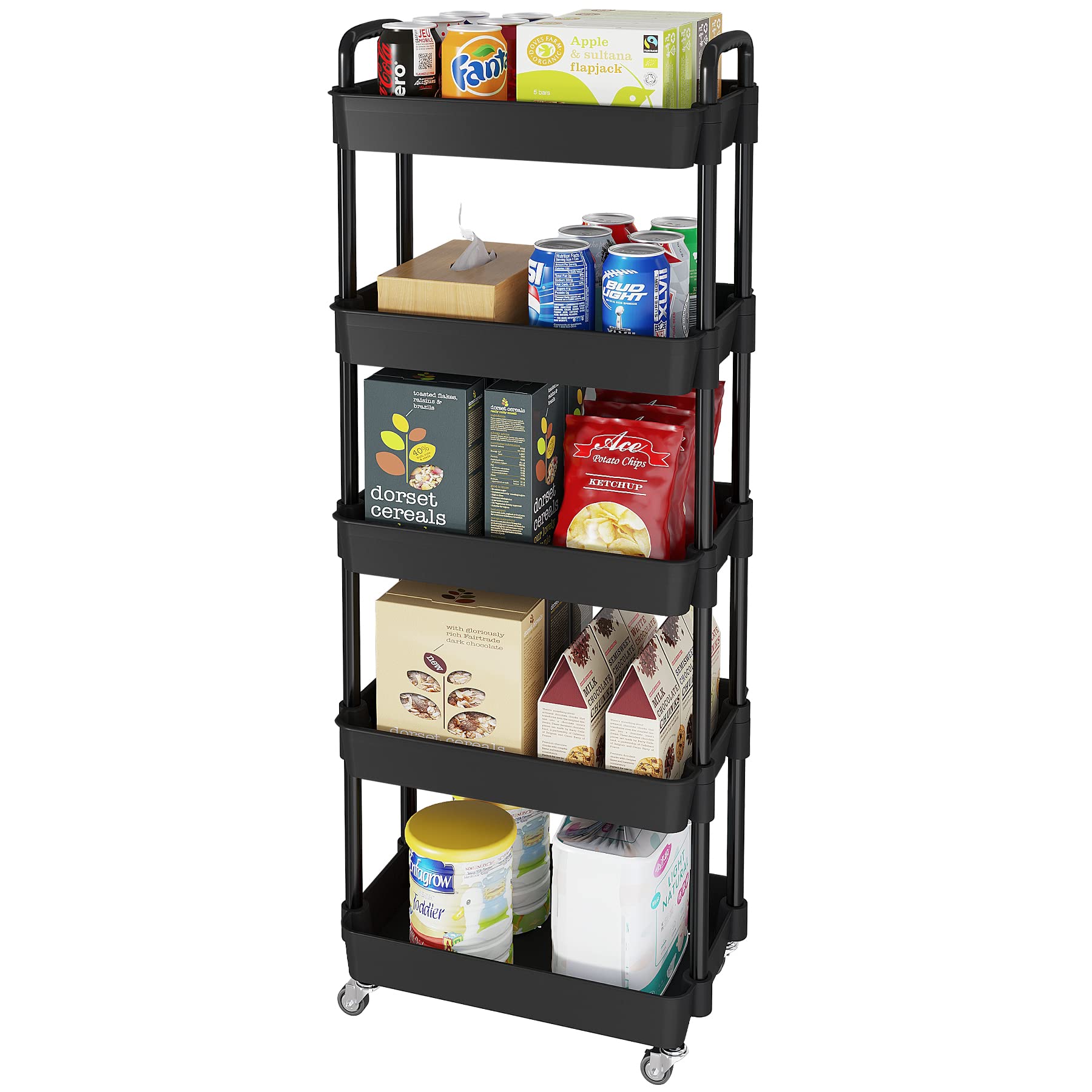 Laiensia 3-Tier Rolling Cart with Wheels,Multifunction Utility Storage Carts, Kitchen Storage Organizer,Mobile Shelving Unit for Bathroom,Laundry,with Classified Stickers,White