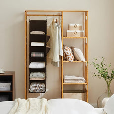 YOUDENOVA Hanging Closet Organizer, 6-Shelf Closet Hanging Storage Shelves, Brown