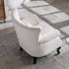 Mid Century Accent Chair Modern Tufted Wingback Armchairs Club Chair Velvet Fabric Single Sofa Reading Chair with Pillow for Living Room, Cream