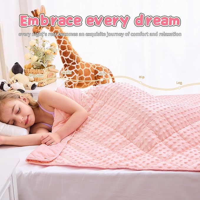 Pink Weighted Blanket Kids 10lbs, 40"x60", Twin Size Breathable Cooling Minky Heavy Throw Blanket for 80-120lb, Soft Winter Thick Big Blankets Weighted Comforter Gift for Sleeping