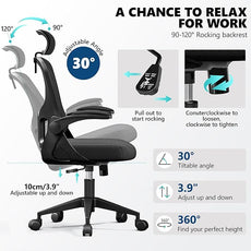 Ergonomic Office Chair - High Back Mesh Computer Desk Chair with Adjustable Lumbar Support & Headrest, Flip-Up Armrests, Tilt Function - Perfect for Gaming, Work, and Study -Black