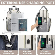Laptop Backpack Women Work Bag - Travel Backpack Purse with USB Charger 15.6 Inch Nurse Bag College Teacher Business Backpack Waterproof Laptop Bag Beige Grey