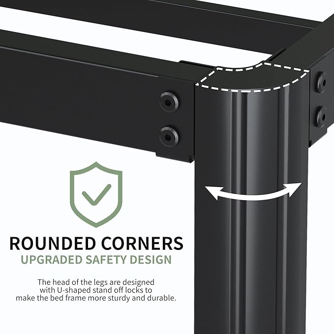 25 Inch High King Bed Frame with Rounded Corner Legs, Sturdy Mattress Foundation, Heavy Duty Metal King Size Platform No Box Spring Needed, Noise Free, Easy Assembly, Black
