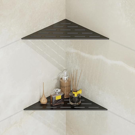 Corner Shower Caddy Shelf, Recessed Built-in Bathroom Storage for Tiled 90° Walls, Matte Black 304 Stainless Steel, Set of 2