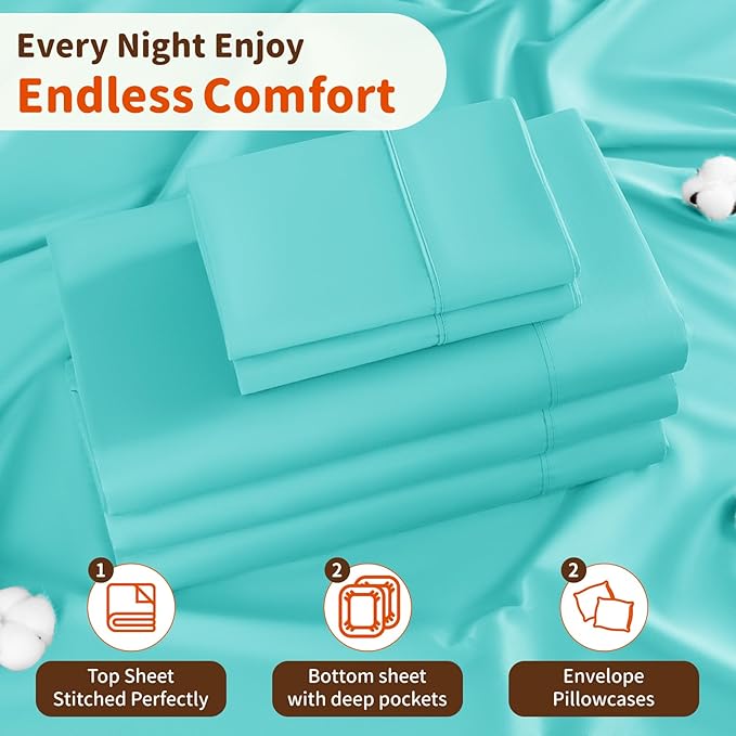 LBRO2M Split King Sheet Sets for Adjustable Bed 1000 Thread Count 100% Egyptian Cotton Sheet, 5 Piece Sets Bed Sheet Deep Pocket Up to 16" Soft Comfortable All Season (Split King, Lake Green)