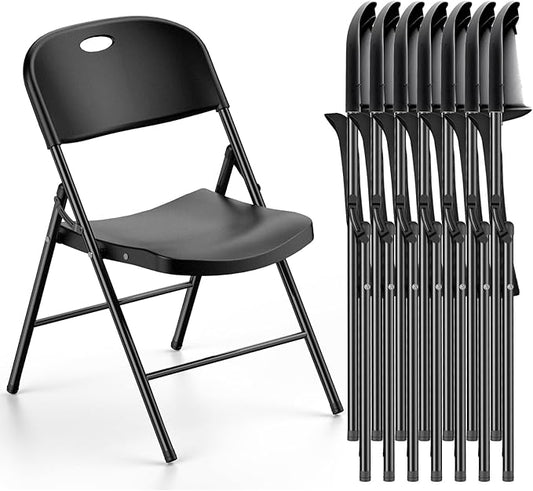 Nazhura 350 Weight Limit Heavy Duty Plastic Folding Chair with Reinfoced Steel Frame for Indoor and Outdoor, Wedding, Party, Restaurant, Meeting Room, Patio and Garden (Black, 8 Pack)