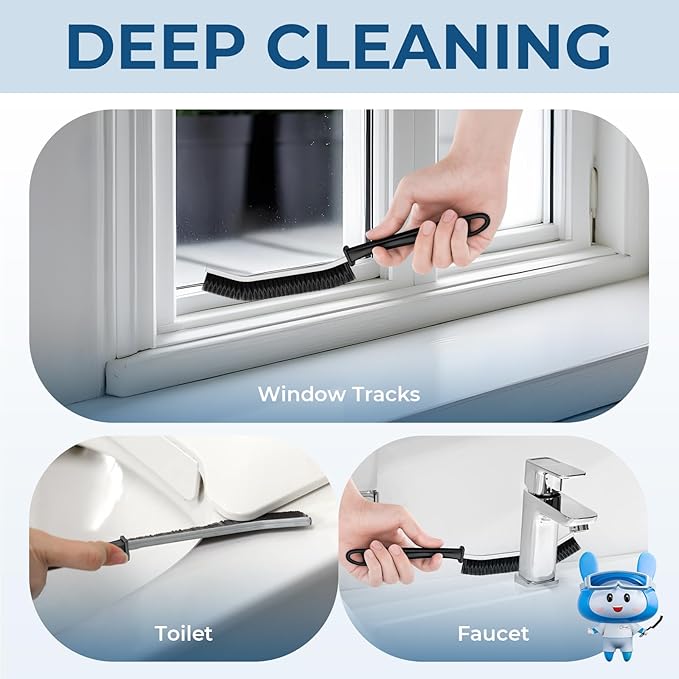 Crevice Cleaning Brushes, Scrub Brush for Hard to Reach Small Space, Home Essentials, Cleaning Supplies, Cleaning Tools for Household Use, Bathroom, Shower, Kitchen, Window, Toilet (6, Black)