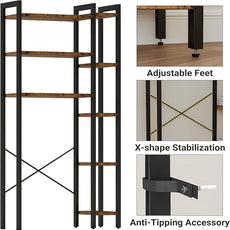 IRONCK Over The Toilet Storage with 8-Titer Shelf, Mass-Storage Side Storage Open Rack, Freestanding Bathroom Organizer Space Saver, for Bathroom, Restroom, Laundry, Vintage Brown