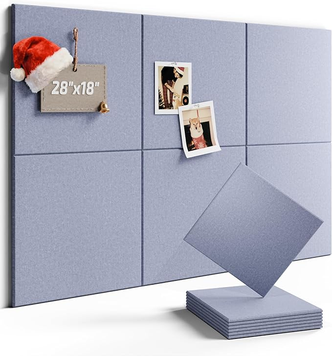 Felt Bulletin Board Tiles -28"x18" Cork Board Alternative for Office Decor, Push Pin Board Wall Organizer 6-Pack -Soft Periwinkle