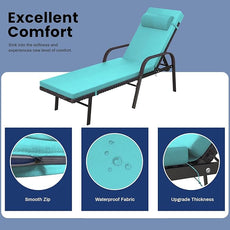 Patio Chaise Lounge Set 3 Pieces Pool Lounge Chairs,Cushioned Outdoor Folding Lounge Chair w/Arm and Rattan Adjustable Backrest for Poolside Porch,Folding Table Included,Turquoise Blue
