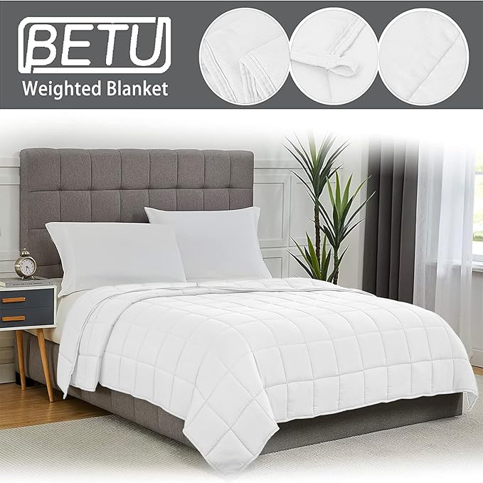 White Weighted Blanket for Adults 15lbs, 48"x72", Twin Full Size Cooling Heavy Throw Blanket for 120-160lbs, Microfiber Soft Thick Big Blankets Weighted Comforter Gift for Sleeping