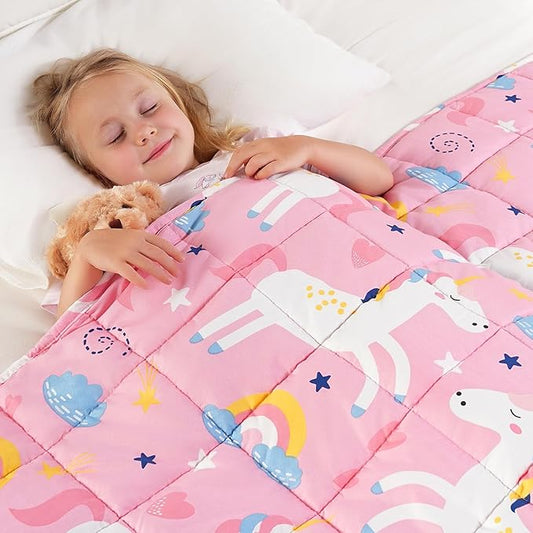 Kivik Pink Weighted Blanket 3 lbs, Breathable Weighted Blankets, Soft Cooling Heavy Throw for School Calming & Home Sleep, Machine Washable, 36 x 48 Inches, Cute Cartoon Unicorn