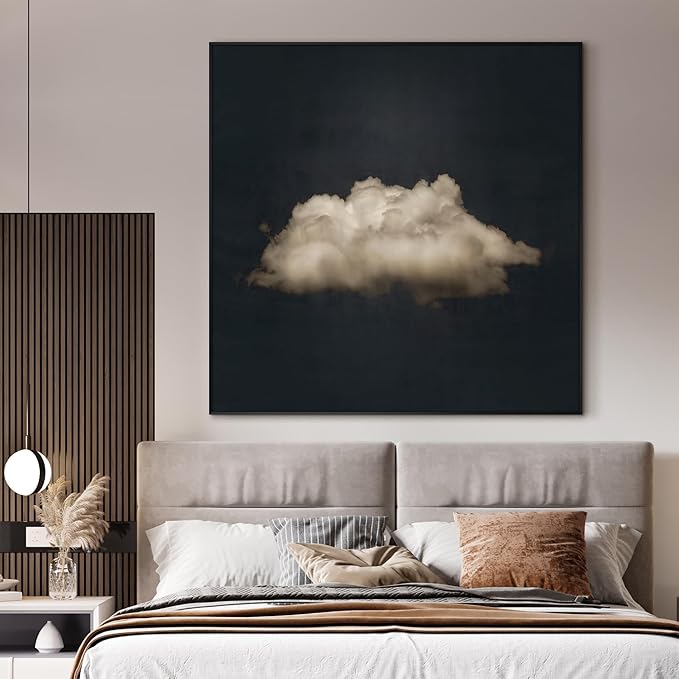 36"x36" Large Framed Wall Art - Vintage Cloud on Dark Background (Frame Assembly Required)