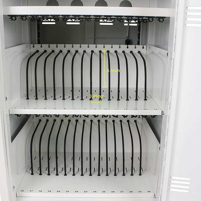 Laptop Charging Cart, 32 Charging Ports Laptop Storage Cart, 30-Bay Mobile Charging Cabinet for iPads up to 16.3", Chromebook Devices, Cord Management, Access Lock.School,Business.White