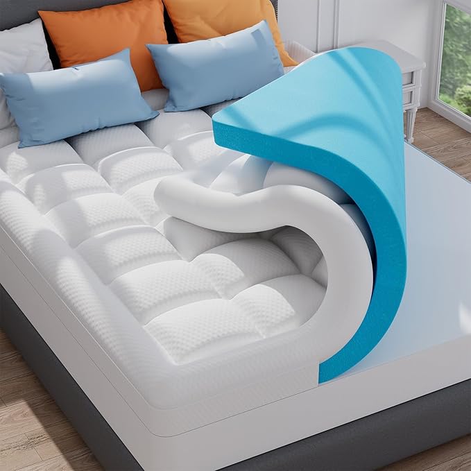 ELEMUSE 3 Inch Cooling Memory Foam Mattress Topper Twin, 2 Inch Pressure-Relieving Memory Foam and 1 Inch Thick Soft Viscose Made from Bamboo Pillow Top for Hot Sleepers, Removable & Washable Cover
