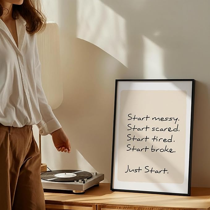 Motivational Framed Wall Art for Office, Just Start Typography Canvas Print, Minimalist Inspirational Wall Decor for Bedroom Classroom or Workspace, Positive Affirmation Wall Art, Gifts for Friends & Family – 24" x 18"