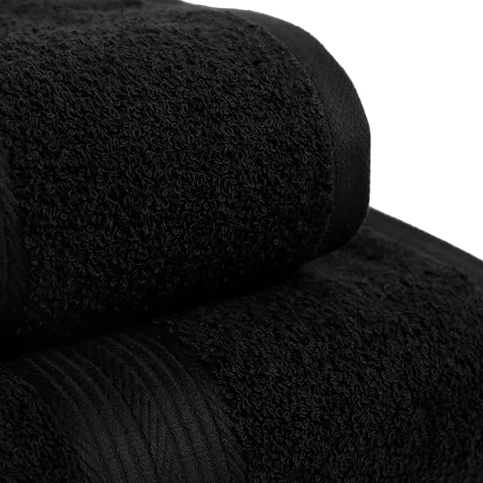 Amazon Basics 6 Piece Oversized Fade resistant Towel set, 100% Cotton towels for bathroom, soft and absorbent, 2 Bath Towels, 2 Hand Towels and 2 Washcloths bathroom towel set, Black