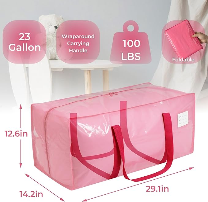 2 Pack Extra Heavy Duty Large Moving Bags with Comfortable Handle & Strong Zipper,Storage Totes for Space Saving Moving Storage College Supplies Alternative to Moving Box,Pink