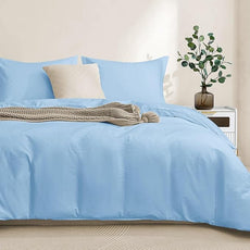 100-Percent Cotton Duvet Cover Set, Hidden Zipper Closure, Ultra Soft, Easy Care and Durable, Simple Bedding Style, Queen, Light Sky Blue (Comforter Not Included)