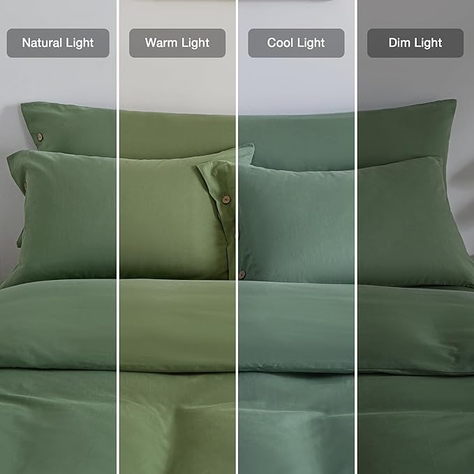 JELLYMONI Pillowcases Standard Set of 2 Cotton Button Pillow Covers 20×26in Green Bed Pillow Cases 100% Washed Cotton Soft Breathable (Pillows are not Included)
