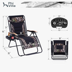 PHI VILLA XXL Oversized Padded Zero Gravity Chair, Foldable Patio Recliner, 30