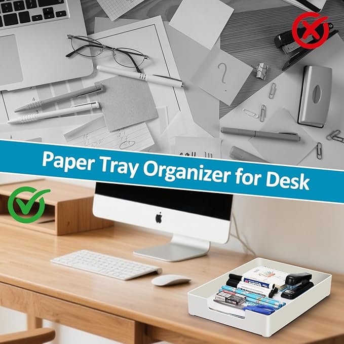 Letter-Size Desk Drawer Organizer Tray, White Letter Tray A4 Size Plastic Paper Trays Stackable File Holder for Office Supplies School Home (White)