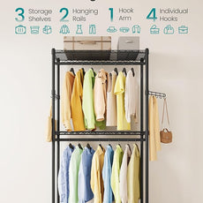 SONGMICS Heavy-Duty Rolling Clothes Rack, Garment Rack, Portable Closet, 35.4-Inch Wide Clothing Rack on Wheels, with Adjustable Mesh Shelves and Hanging Rails, Hooks, Ink Black ULGR413B01