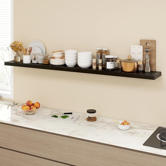 72 Inch Floating Shelves, 9.3" Deep Floating Shelf Wall Mounted, 72" Wall Shelves, Rustic Deep Bookshelf, Large Display Shelves & Storage Shelves for Bedroom, Living Room, Black, Set of 1