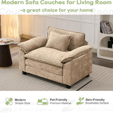 Modular Sectional Sofa, Comfy Cloud Couch Sectional Sofa, Chenille Sofa Sleeper Deep Seat Sofa with Throw Pillows for Living Room (Khaki, 53