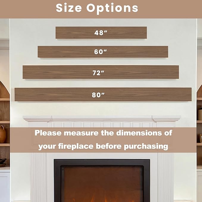 Fireplace Mantel Shelf, 80" Handcrafted Solid Wood Floating Shelf for Over Fireplace - Rustic Farmhouse Wall-Mounted Mantel with Heavy-Duty Hidden Bracket, 80"x8"x6"