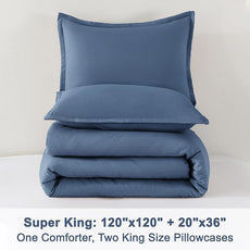 Litanika Comforter Set, Lightweight Solid Bedding Comforter Set, Fluffy Down Alternative Bed Set, Haze Blue, Super King