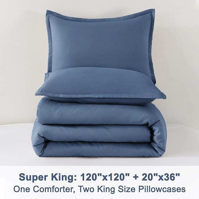 Litanika Comforter Set, Lightweight Solid Bedding Comforter Set, Fluffy Down Alternative Bed Set, Haze Blue, Super King