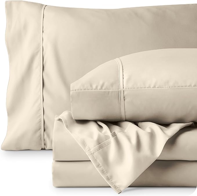 Bare Home Full Sheet Set - Luxury 1800 Ultra-Soft Microfiber Full Bed Sheets - Double Brushed - Deep Pockets - Easy Fit - 4 Piece Set - Bedding Sheets & Pillowcases (Full, Sand) BareHome