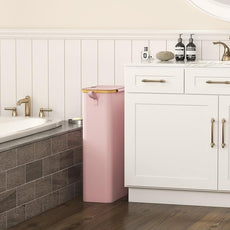 Lifewit 65L Slim Laundry Hamper with Lid, Narrow Laundry Basket with Removable Bag & Bamboo Handles, Fodable Thin Dirty Clothes Hamper for Laundry Collapsible Bin for Bathroom Bedroom Dorm, Pink