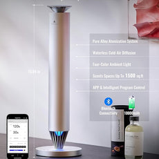 Waterless Scent Diffuser Starter Kit - 1500 Sq Ft Coverage, Alloy Atomization System,Mood Light,Smart Rechargeable Hotel Scent Diffuser, Including 120ml Essential Oil, for Home,Large Room,Spa,Silver