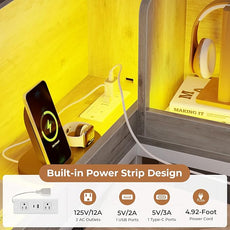 VIAGDO Corner Bed Frame with Storage Bookcase and 6 Drawers, Twin Metal Platform Corner Bed Frame with LED Lights and Charging Station, Twin Daybed for Kids Teenagers, White & Grey