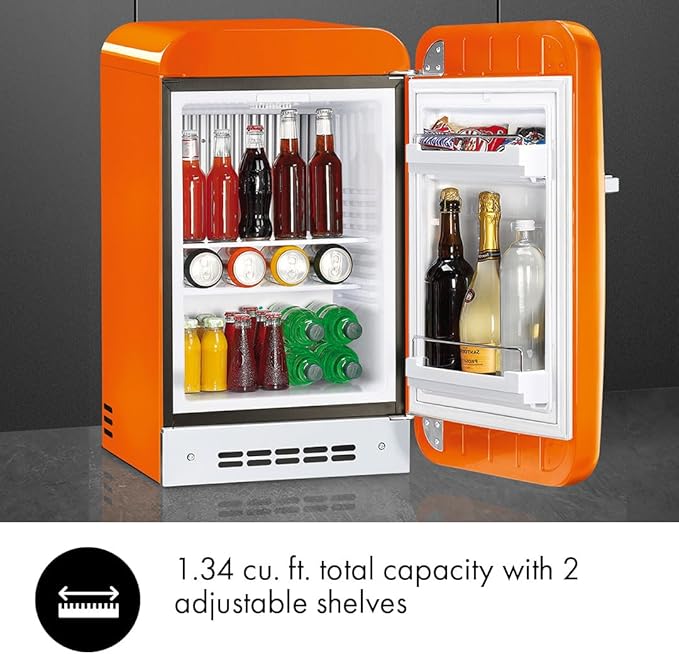 SMEG FAB5 Retro Mini Fridge – 50s Style Compact Small Refrigerator, 1.2 cu ft, Automatic Defrost, LED Lighting, Adjustable Shelves– Made in Italy – Perfect for Home, Dorm, Office, Hotel -Orange