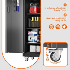 SUXXAN Garage Storage Cabinet with Wheels Pegboard and 5 Adjustable Shelves, 71'' x 32'' x 16''Metal Lockable Cabinet with Magnetic Doors,Tool Storage,Home Office Garage,Gym,School (Black)