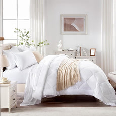 Love's cabin Queen Comforter Set White, 7 Pieces Queen Bed in a Bag, All Season Bedding Sets with 1 Comforter, 1 Flat Sheet, 1 Fitted Sheet, 2 Pillowcase and 2 Pillow Sham