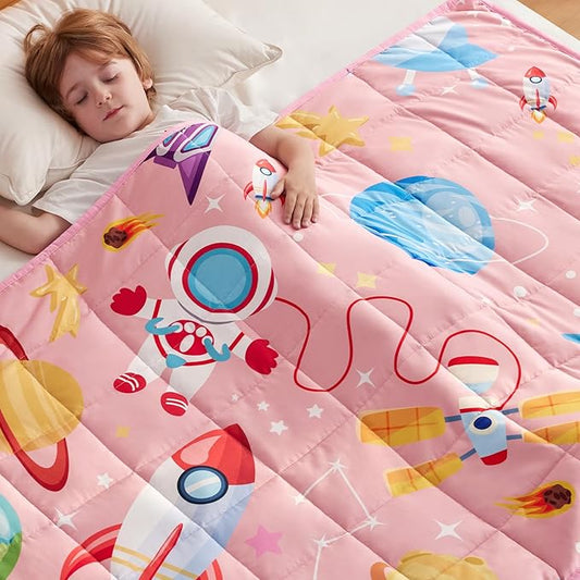 anfie Weighted Blanket Kids(36"x48" 3lbs) Weighted Blanket Cooling Blanket for Sleeping,Throw Size Breathable Blanket with Premium Glass Bead(Pink Aerospace)