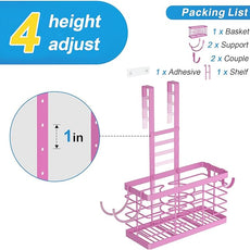 Hair Tool Organizer, 3-in-1 Universal Hair Dryer Holder, Adjustable Height Metal Blow Dryer Holder Wall Mounted/Over Cabinet Door/Free-Standing (Pink)