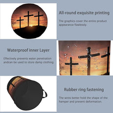 Cross Sunset Laundry Basket,Foldable with Handles Tote Bag Oxford Cloth for Bathroom Bedroom Dirty Clothes Storage Bucket 16