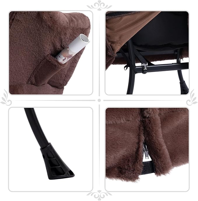 HollyHOME Lazy Chair with Foldable Ottoman, Accent Comfy Lounge Armchair and Folding Footrest Stool, Leisure Sofa Reading Chair and Footstool for Living Room, Bedroom, Dorm,Faux Fur Dark Coffee