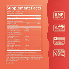 Nello Superfocus Fruit Punch with Caffeine– Nootropic Focus Drink Mix, 20 On-The-Go Packets, Alpha GPC, Lion’s Mane, Rhodiola, Sugar-Free