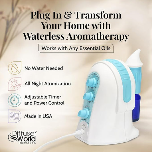 1000 Sq Ft Waterless Diffuser for Essential Oils, Made in USA Blue Waterless Aroma Atomizer for Large Room Fragrance, Home Scent Machine, Air Aromatherapy Holiday
