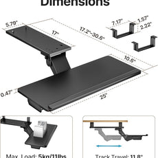 Keyboard Tray Under Desk with Storage Drawer, Height Adjustable Keyboard Tray Slide Out Swivel Tilt, Ergonomic Under Desk Mount Keyboard & Mouse Holder for Gaming Home Office, 25x11'', Black