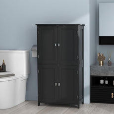 TaoHFE 2 Tier Bathroom Storage Cabinet,Wood Bathroom Cabinets Freestanding with 4 Door Organizers Storage with Adjustable Shelves, Storage Cabinet for Living Room, Laundry Room, Black