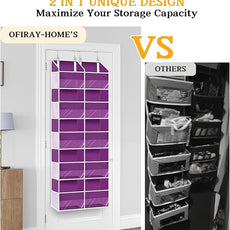 Over The Door Organizer 5 Tiers, Extra Large Behind Door Storage of 10 Compartments, 80 lbs Weight Capacity Hanging Storage Organizer with Clear Window Kids Toys,Shoes,Diapers,Room Storage,Purple